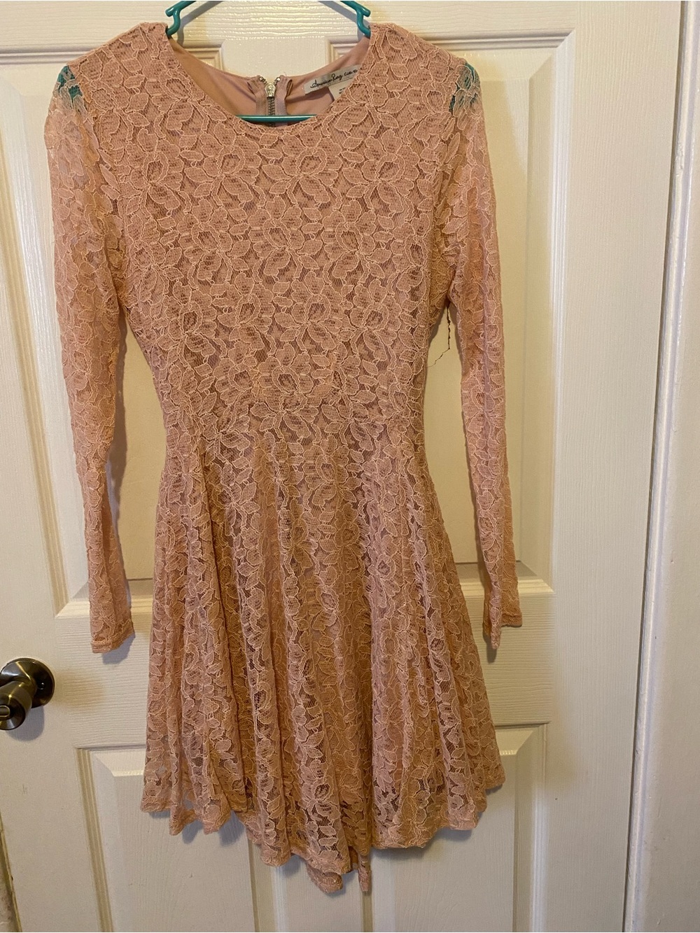 American Rag Blush Pink Lace Long-Sleeve Fit & Flair Dress